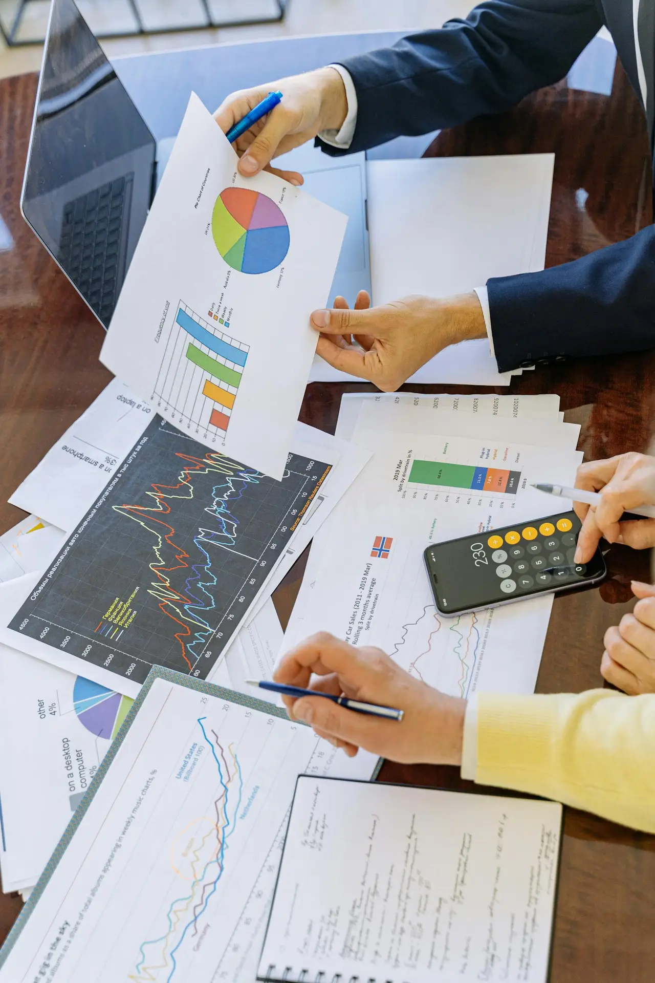 Reviewing financial charts and numbers